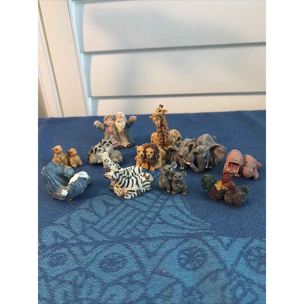 Vtg Noah's Ark 11 pc. Ceramic Mini Figurines Lions Zebras Hippos Koalas Bunnies